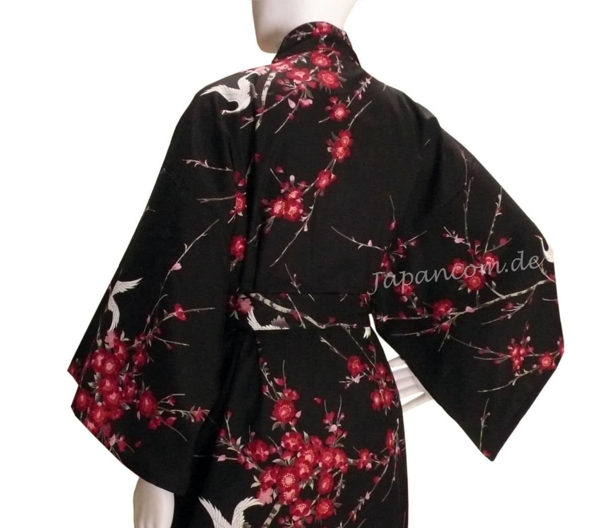 Kimono Bademantel Cherry Blossom schwarz gefüttert